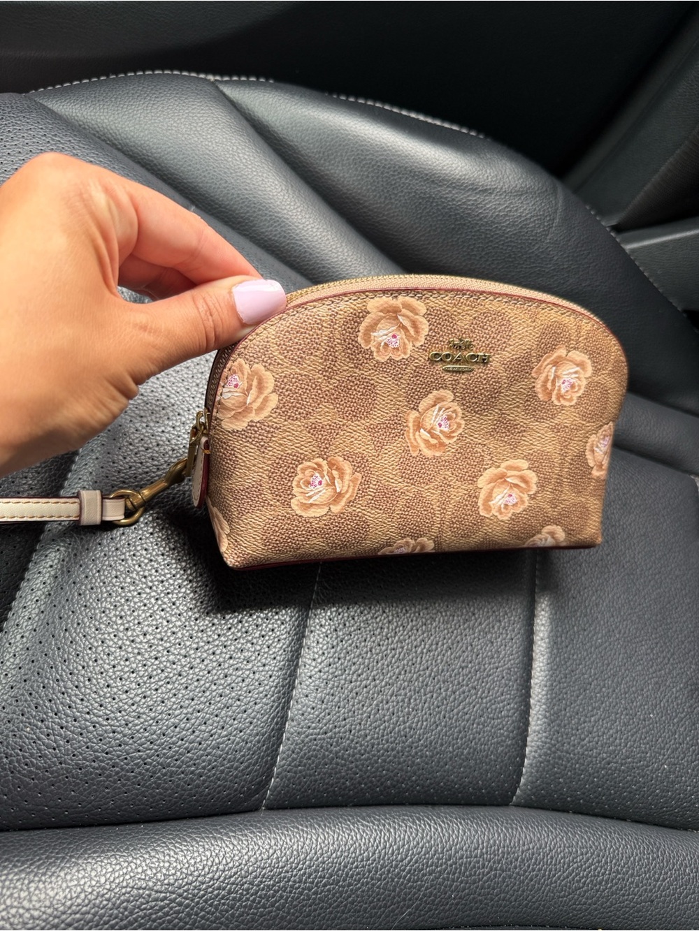 Coach Brown Floral Wristlet Cosmetic Pouch